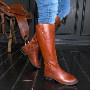 INC International Concepts Fawne Cognac Tall Leather Riding Boots Size 7